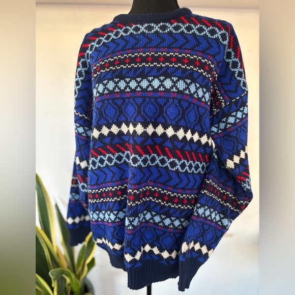 Future Trend Sweaters - Vintage Made in England Eclectic Grandpa Striped Unisex Sweater Size Large